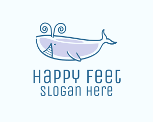 Blue Happy Whale logo design