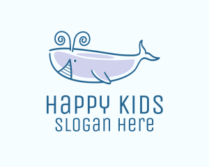 Blue Happy Whale logo design