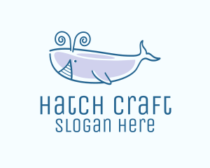 Blue Happy Whale logo design