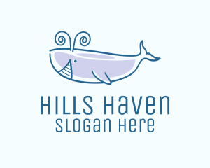 Blue Happy Whale logo design