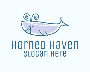 Blue Happy Whale logo design