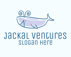 Blue Happy Whale logo design