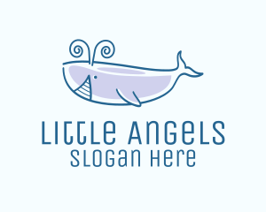 Blue Happy Whale logo design