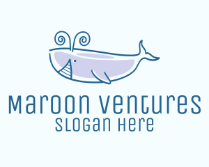 Blue Happy Whale logo design