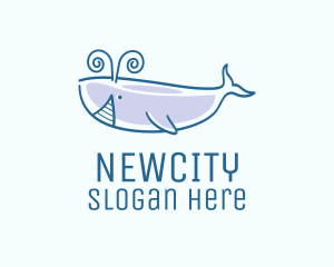 Blue Happy Whale logo design