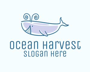 Fisheries - Blue Happy Whale logo design