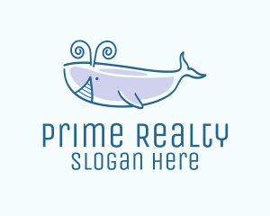 Blue Happy Whale logo design