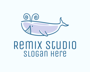 Blue Happy Whale logo design