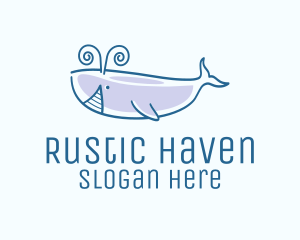 Blue Happy Whale logo design