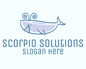 Blue Happy Whale logo design