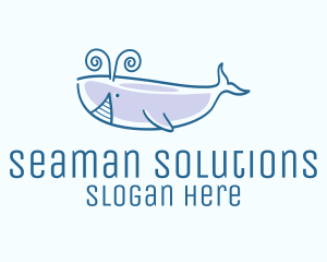 Blue Happy Whale logo design