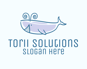 Blue Happy Whale logo design