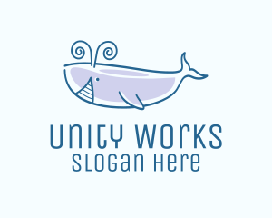 Blue Happy Whale logo design