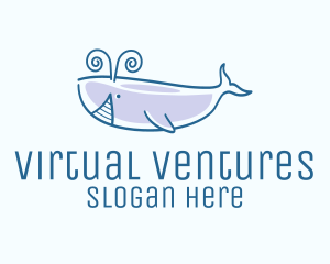 Blue Happy Whale logo design