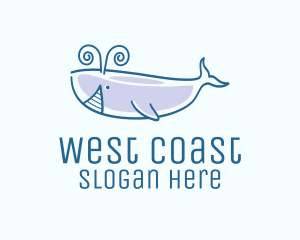 Blue Happy Whale logo design