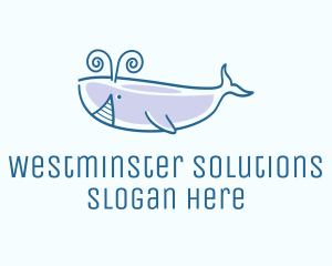 Blue Happy Whale logo design