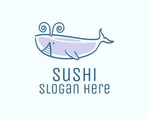 Blue Happy Whale logo design