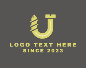 Masonry - Yellow Letter U Screw logo design