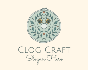 Flower Leaves Embroidery Craft logo design