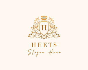 Golden - Floral Wreath Crown Shield logo design
