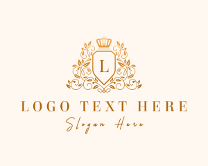 Crown - Floral Wreath Crown Shield logo design