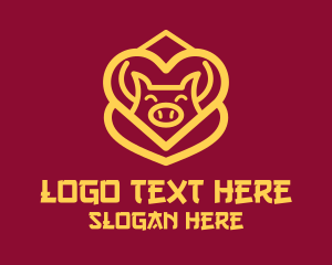 Lunar - Golden Asian Pig logo design