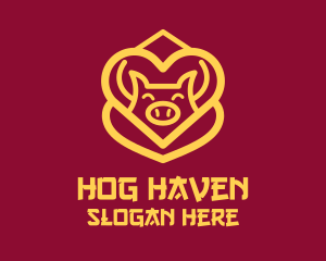 Golden Asian Pig logo design