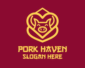 Piggery - Golden Asian Pig logo design