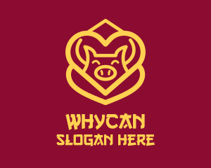 Feng Shui - Golden Asian Pig logo design