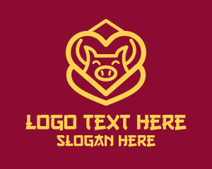 Feng Shui - Golden Asian Pig logo design