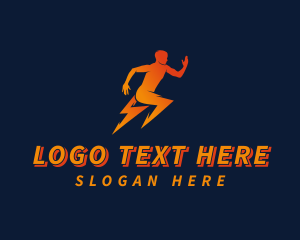 League - Running Athletic Electric Bolt logo design