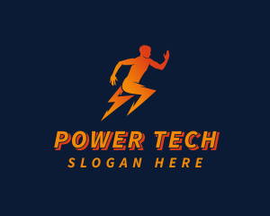 Human - Running Athletic Electric Bolt logo design