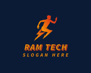 Running Athletic Electric Bolt logo design