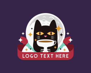Moon - Cute Cat Coffee Cafe logo design