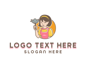 Cleaner - Cute Woman Cleaner logo design