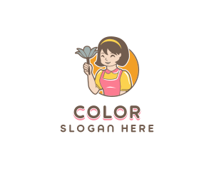 Maid - Cute Woman Cleaner logo design