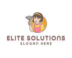 Services - Cute Woman Cleaner logo design