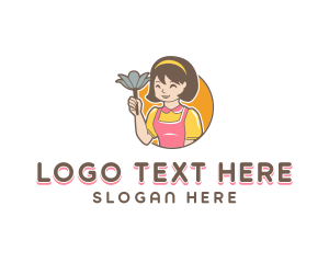 Cartoon - Cute Lady Cleaner logo design
