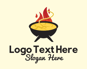 Soup Kitchen - Hot Flaming Soup Cauldron logo design