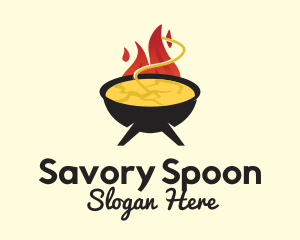 Soup - Hot Flaming Soup Cauldron logo design