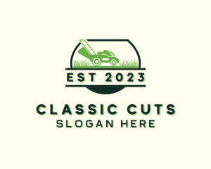 Lawn Care Landscaping Mower logo design