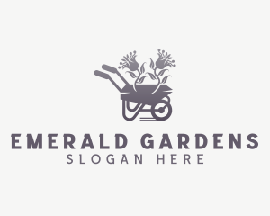 Flower Plant Wheelbarrow logo design