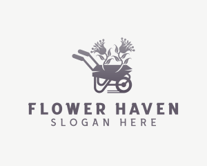 Flower Plant Wheelbarrow logo design