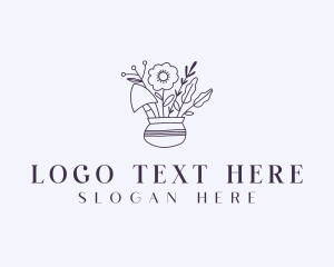 Shovel - Floral Pot Gardening logo design