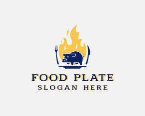Plate - Pork Meat Flame Grill logo design