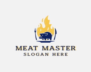 Pork Meat Flame Grill logo design