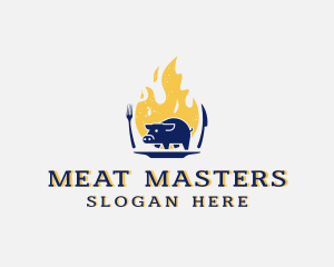 Pork Meat Flame Grill logo design