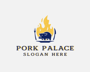 Pork Meat Flame Grill logo design