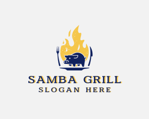 Pork Meat Flame Grill logo design