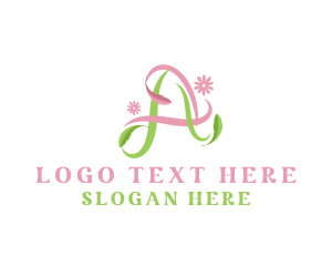 Spa - Floral Leaf Ribbon Letter A logo design
